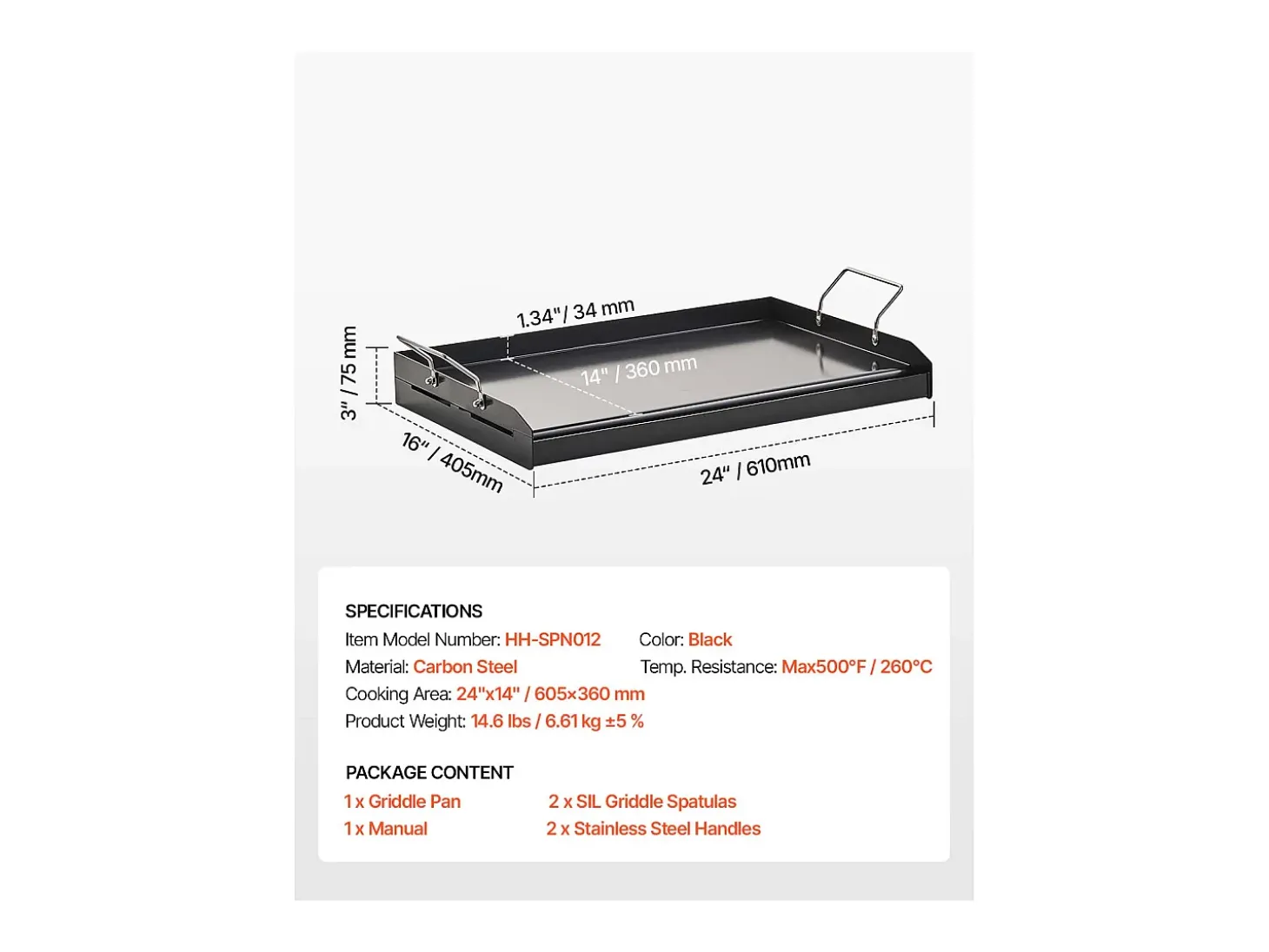 Placa de Parrilla, SucceBuy Placa de Cocción de Acero al Carbono, 60.5 x 36 cm, Utensilio de Cocina Portátil a Gas con Mango, Ideal para Acampar, Negra