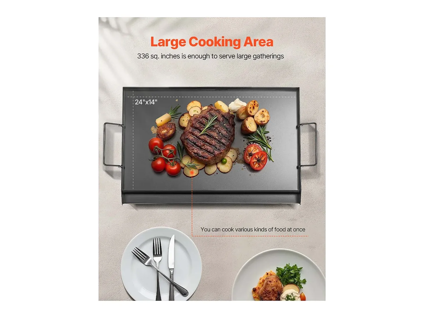 Placa de Parrilla, SucceBuy Placa de Cocción de Acero al Carbono, 60.5 x 36 cm, Utensilio de Cocina Portátil a Gas con Mango, Ideal para Acampar, Negra
