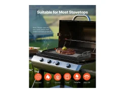 Placa de Parrilla, SucceBuy Placa de Cocción de Acero al Carbono, 60.5 x 36 cm, Utensilio de Cocina Portátil a Gas con Mango, Ideal para Acampar, Negra