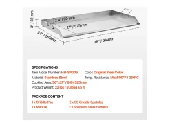 Placa de Parrilla, SucceBuy Parrilla de Acero Inoxidable para Barbacoa (910 x 525 mm)
