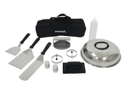 Plancha de gas 4 quemadores de acero inoxidable con utensilios, 10kw