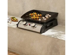 Plancha de gas con 2 quemadores de acero inoxidable, 5kw negro