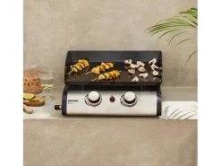 Plancha de gas con 2 quemadores de acero inoxidable, 5kw negro