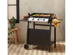 Plancha de gas de 3 quemadores 7,5kw + carro negro
