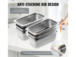 Plato Plano SucceBuy Lote de 6 Cacerolas de Hotel de Tamaño 1/3, Cacerola Profunda en Acero Inoxidable de 10.2CM para Mesa de Vapor