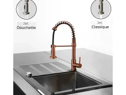 Plimo Mezclador para fregadero con ducha móvil, cobre cepillado Essebagno