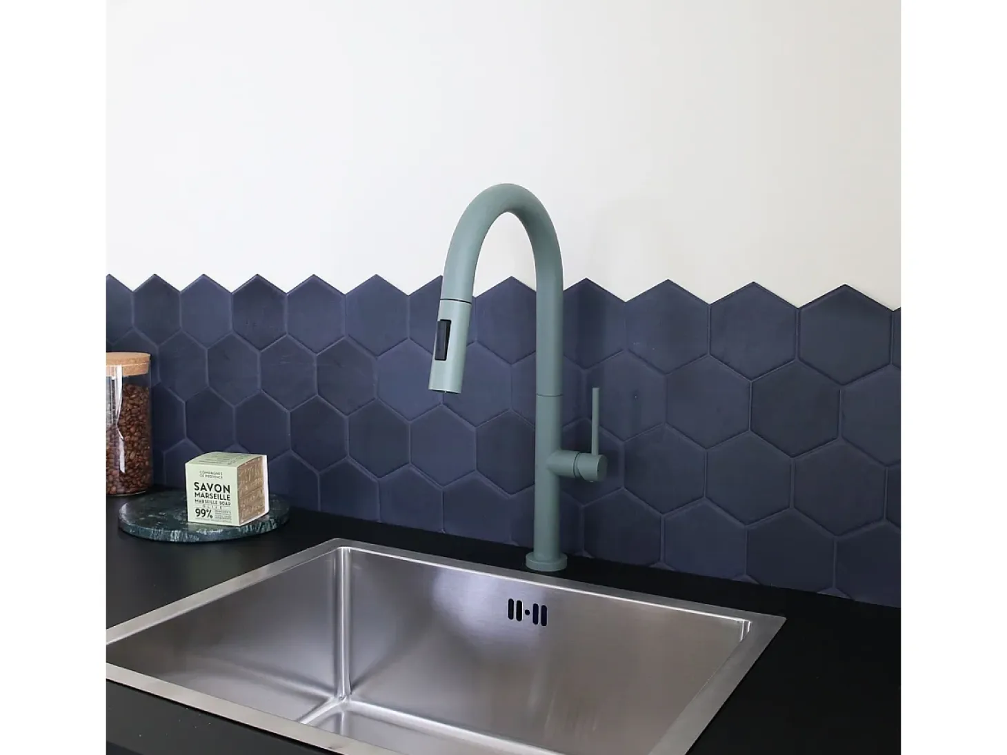 Portofino Mezclador de lavabo con teleducha extraíble gris verdoso Essebagno