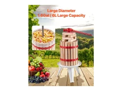 Prensa de Frutas Manual SucceBuy, para la Fabricación del Vino, 6 L Cesta de Madera, con dos Bolsas Filtrantes Aptas para Uso Alimentario