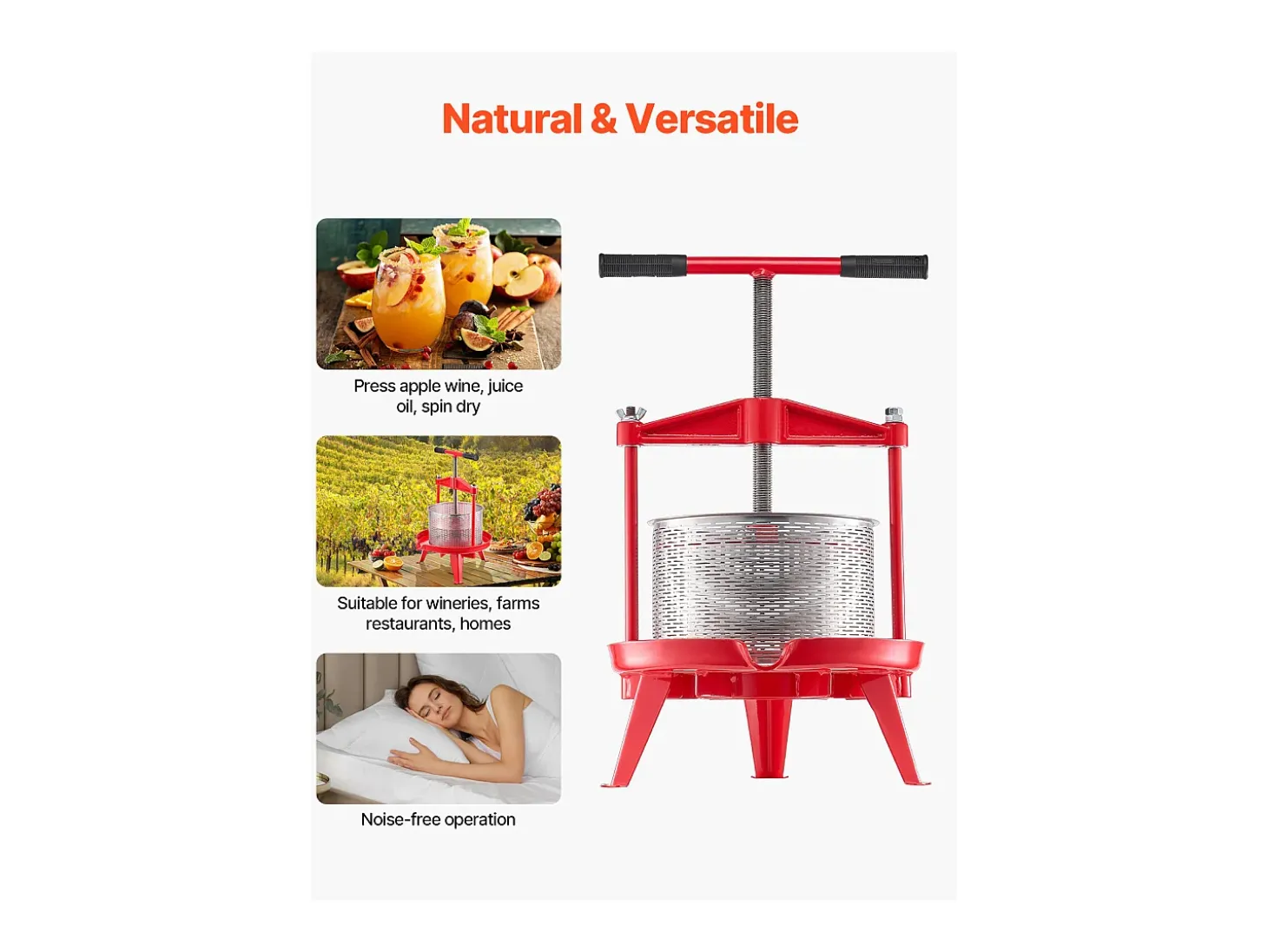Prensa de Frutas SucceBuy Prensa Manual de Frutas y Vino de Acero Inoxidable de 9 L para Exprimido.