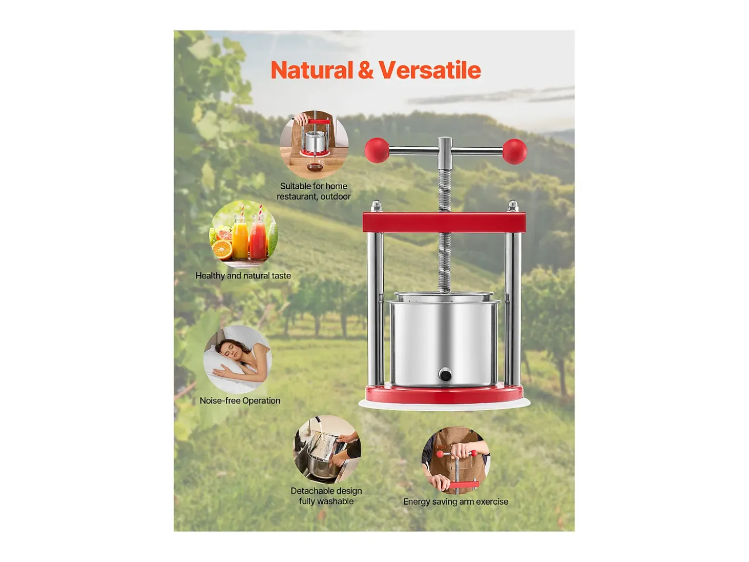 Prensa de Frutas SucceBuy Prensa Manual de Frutas y Vino de Acero Inoxidable de 1,5 L para Vino Casero.