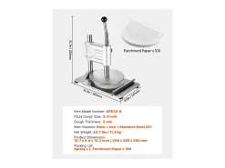 Prensa de Masa Manual SucceBuy, Placa de 24 cm de Diámetro, Prensa de Pizza de Acero Inoxidable, con Asa y 100 Hojas de Papel Vegetal, Ideal para Cafeterías