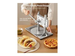 Prensa de Masa Manual SucceBuy, Placa de 24 cm de Diámetro, Prensa de Pizza de Acero Inoxidable, con Asa y 100 Hojas de Papel Vegetal, Ideal para Cafeterías