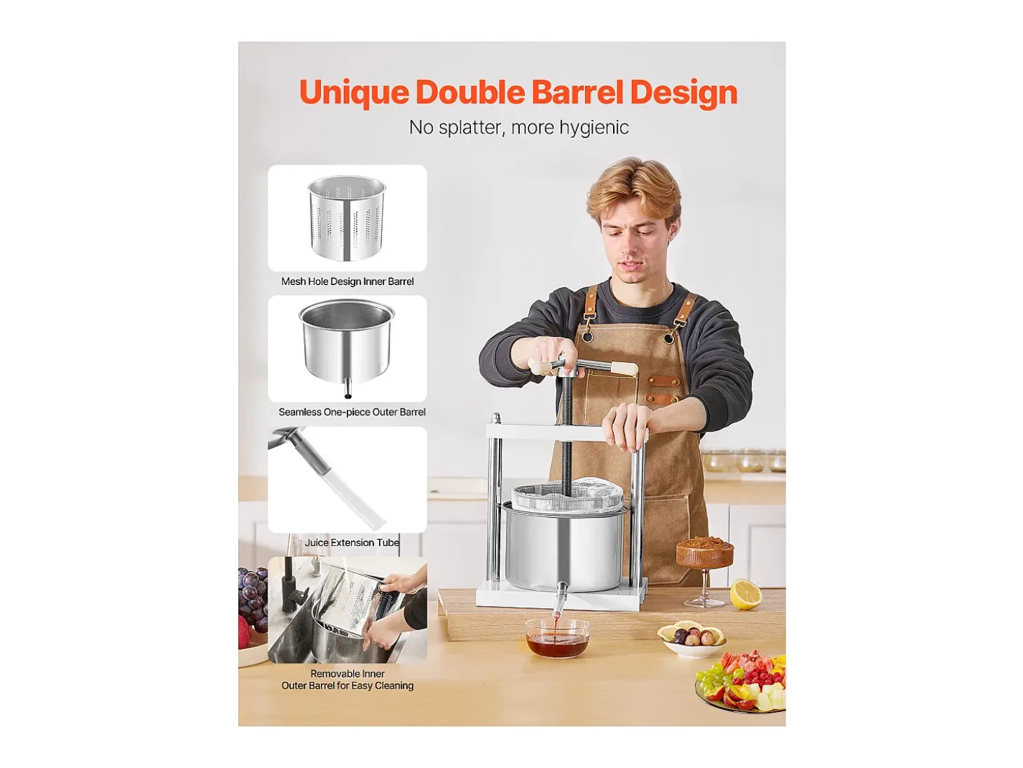 Prensa Manual para Vinificación en Casa SucceBuy, 5 L, Acero Inoxidable, Extractor de Zumo para Sidra, Manzana, Uva, Miel