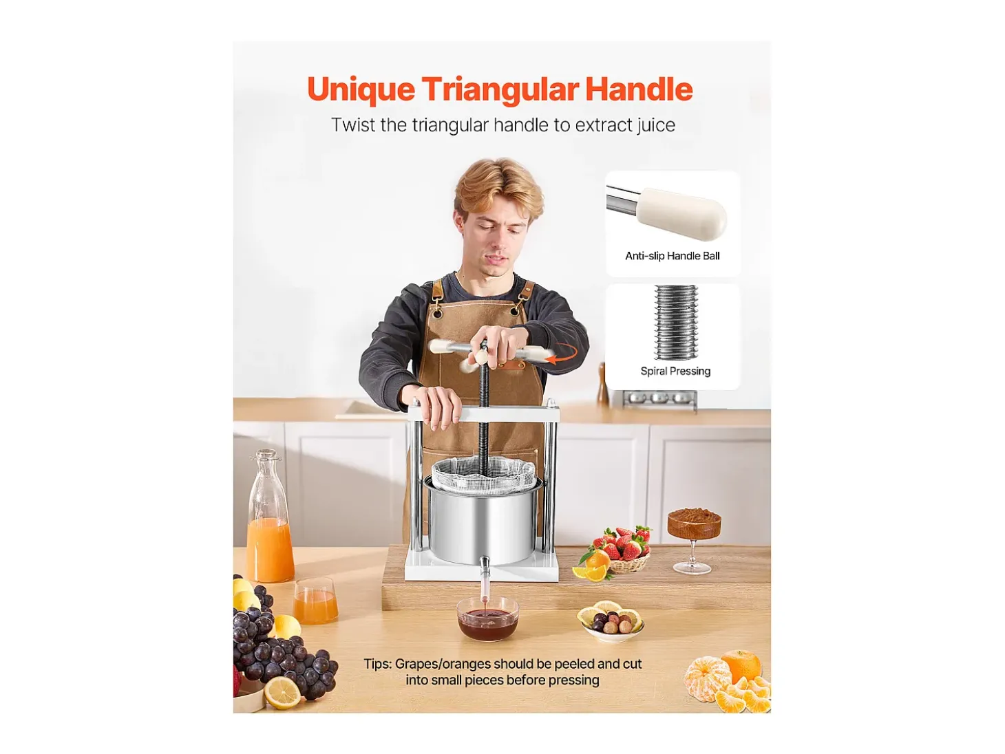 Prensa Manual para Vinificación en Casa SucceBuy, 5 L, Acero Inoxidable, Extractor de Zumo para Sidra, Manzana, Uva, Miel