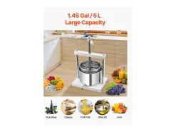 Prensa Manual para Vinificación en Casa SucceBuy, 5 L, Acero Inoxidable, Extractor de Zumo para Sidra, Manzana, Uva, Miel