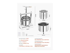Prensa Manual para Vinificación en Casa SucceBuy, 5 L, Acero Inoxidable, Extractor de Zumo para Sidra, Manzana, Uva, Miel