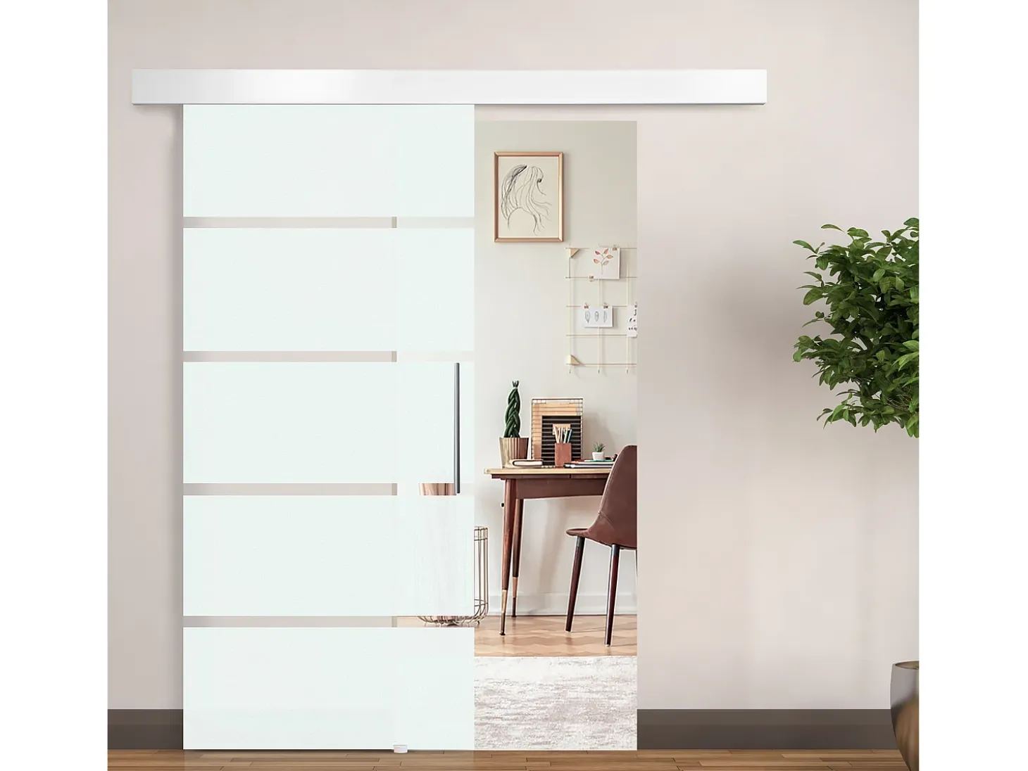Puerta corredera esmerilado con rayas 200x213 cm HOMCOM