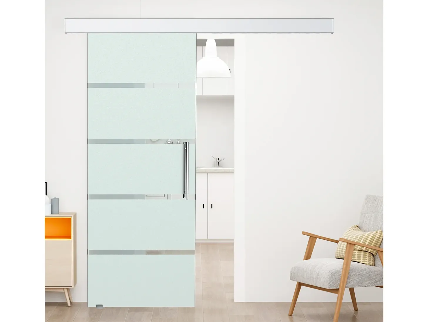 Puerta corredera esmerilado con rayas 200x213 cm HOMCOM