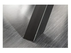 RAFTA 220 x 100 cm – Tablero en teca maciza con vidrio templado y patas metálicas negras en X