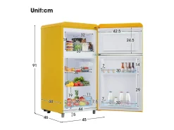 Refrigerador de doble puerta con ajustes y ruedas - 72L - 120kWh/año - Nivel de ruido bajo de 39 dB - Clase E - 45x44x91cm