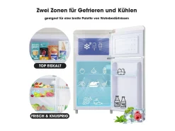Refrigerador de doble puerta con ajustes y ruedas - 72L - 120kWh/año - Nivel de ruido bajo de 39 dB - Clase E - 45x44x91cm