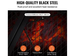 Rejilla de Hogar SucceBuy Redonda Plegable de 91cm, Acero Robusto X-Marks, Utensilios de Cocina de Camping Portátiles para Fiestas al Aire Libre, Negro