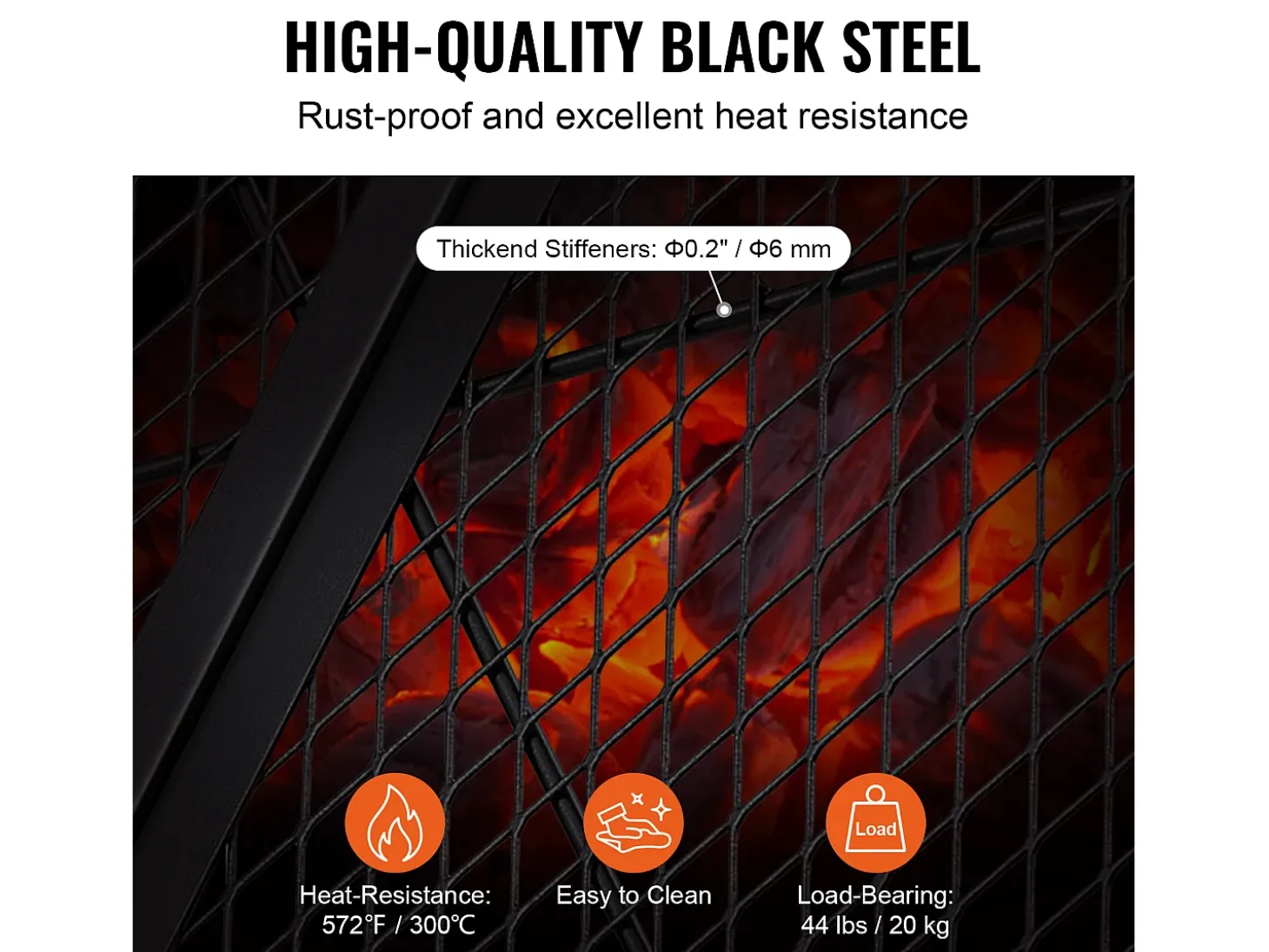 Rejilla de Hogar SucceBuy Redonda Plegable de 91cm, Acero Robusto X-Marks, Utensilios de Cocina de Camping Portátiles para Fiestas al Aire Libre, Negro