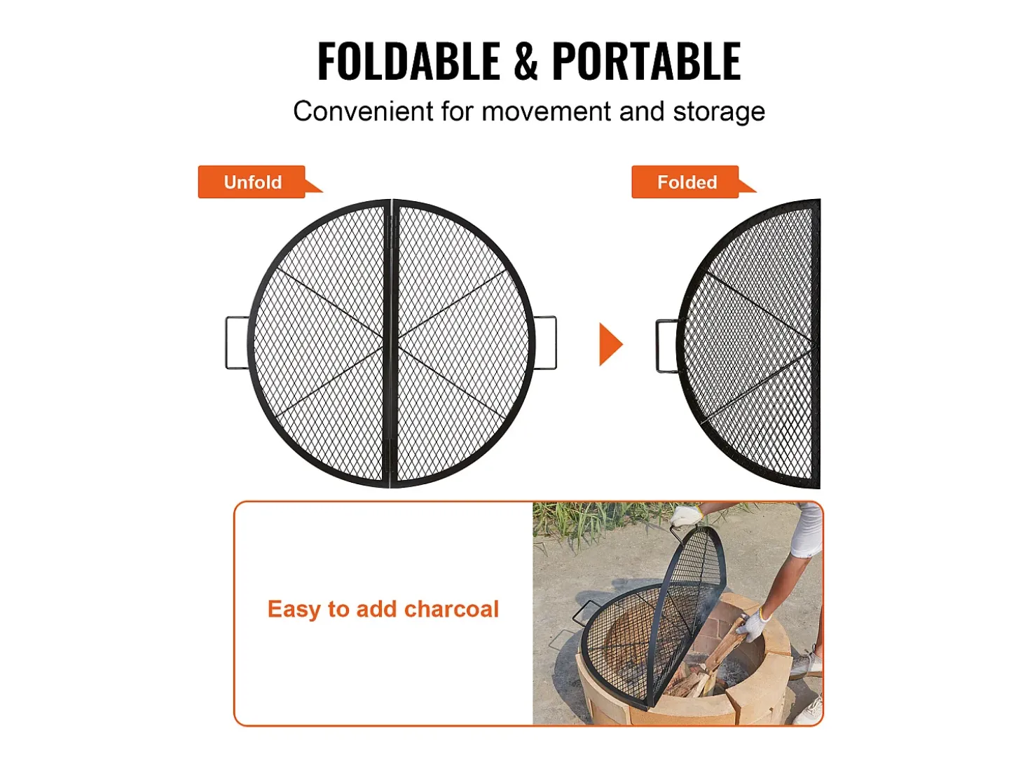 Rejilla de Hogar SucceBuy Redonda Plegable de 91cm, Acero Robusto X-Marks, Utensilios de Cocina de Camping Portátiles para Fiestas al Aire Libre, Negro