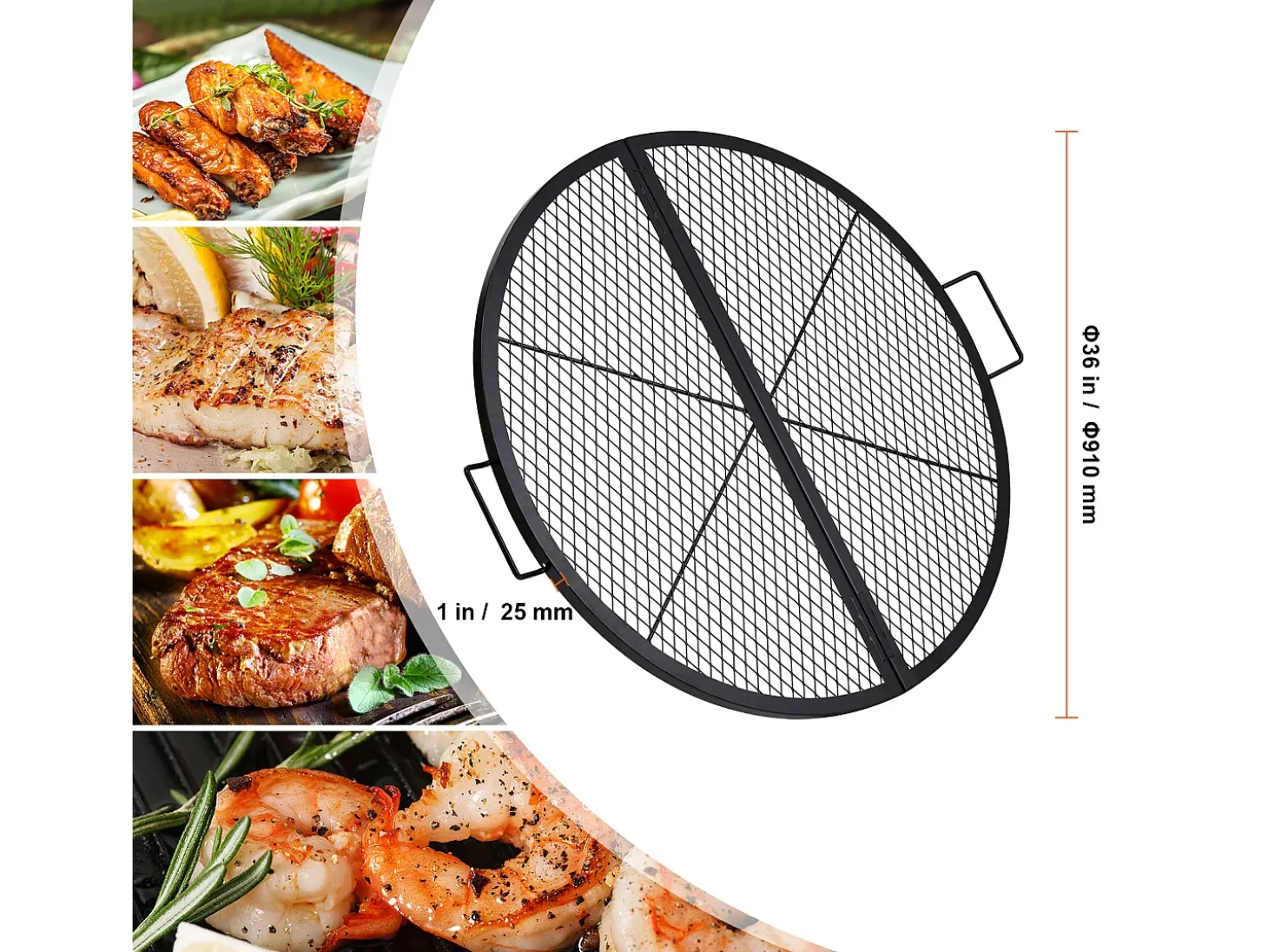 Rejilla de Hogar SucceBuy Redonda Plegable de 91cm, Acero Robusto X-Marks, Utensilios de Cocina de Camping Portátiles para Fiestas al Aire Libre, Negro