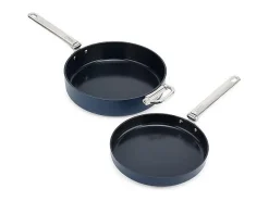 Set de 2 sartenes antiadherentes Space Folding Handle Ceramic Non-stick Joseph Joseph, ahorro de espacio, mangos plegables, aptas para inducción, azul