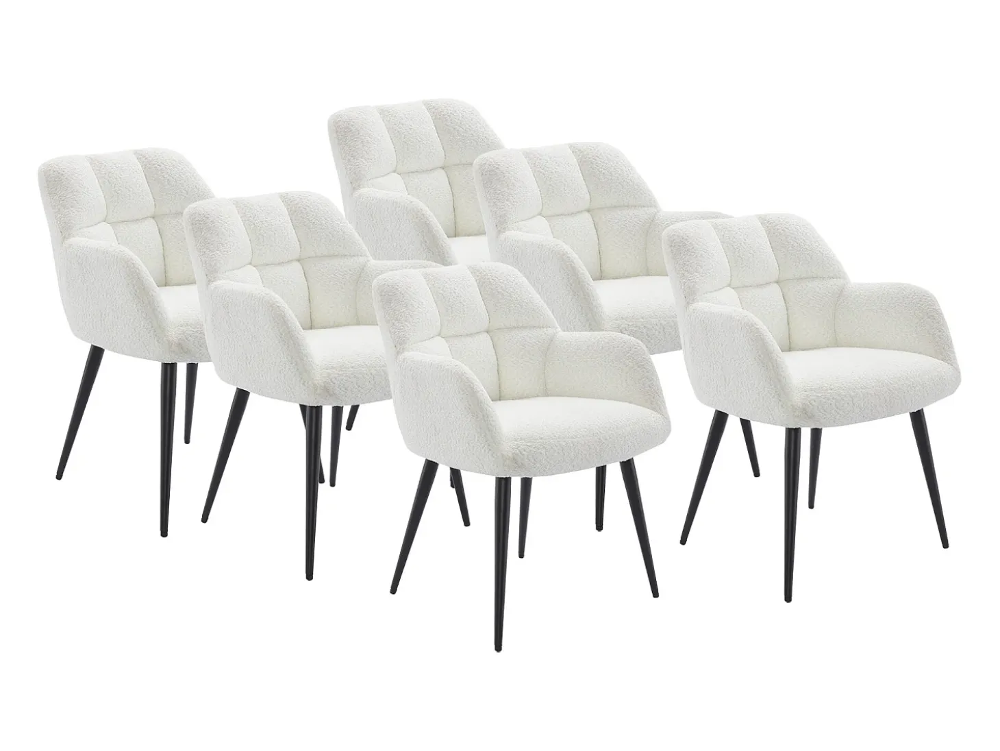 Set de 6 sillas con reposabrazos - Tela de rizo y metal - Blanco - PEGA