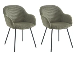 Set de 2 sillas con reposabrazos de pana y metal negro - Kaki - MARENZIA