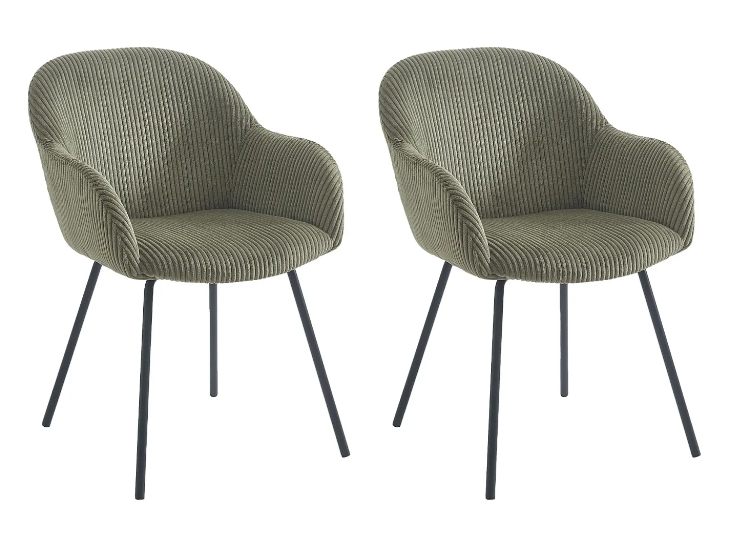 Set de 2 sillas con reposabrazos de pana y metal negro - Kaki - MARENZIA