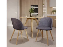 Set de 2 sillas Cozy de tela gris oscuro con patas de metal efecto madera