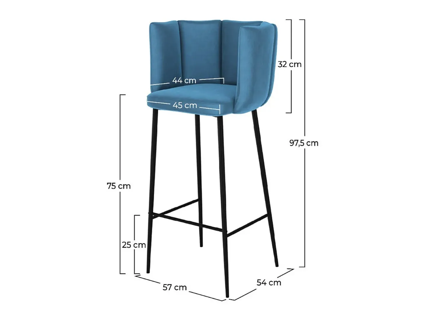 Set de 2 sillas de bar de terciopelo azul 75 cm - Rosy