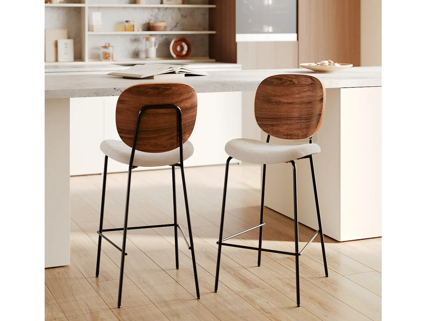 Set de 2 sillas de bar de tela beige 65,5cm - Simone