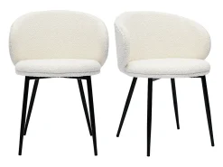 Set de 2 sillas de diseño de tela efecto borreguillo color crudo y metal negro ROSALIE