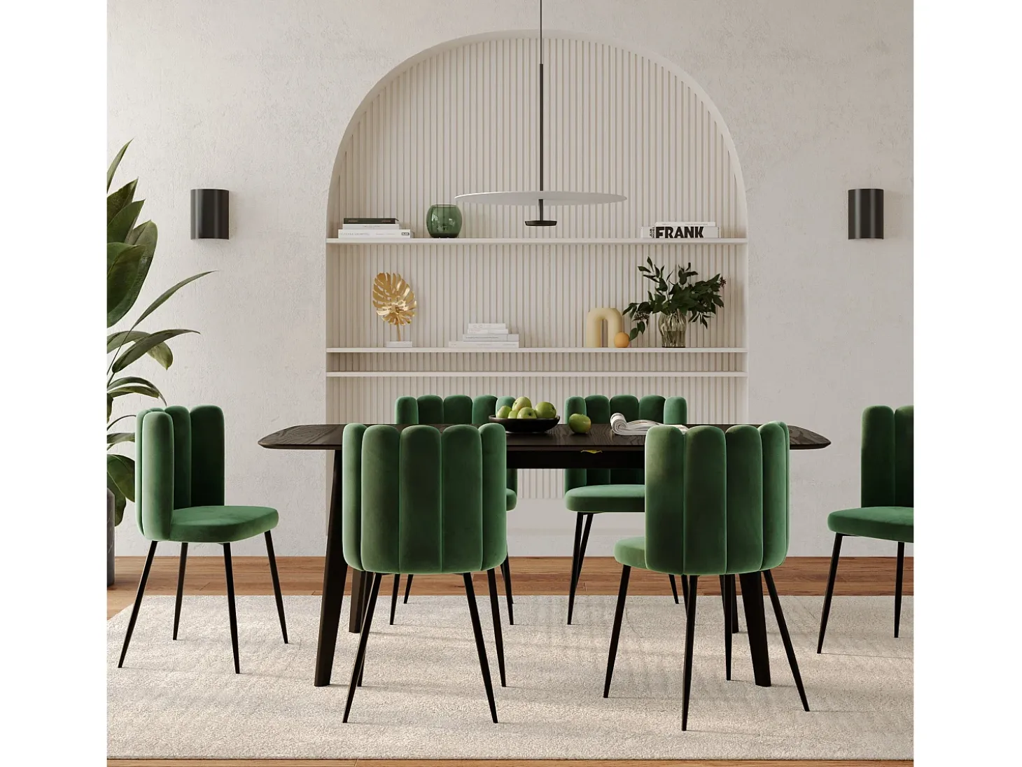 Set de 2 sillas de terciopelo verde con patas de metal - Rosy
