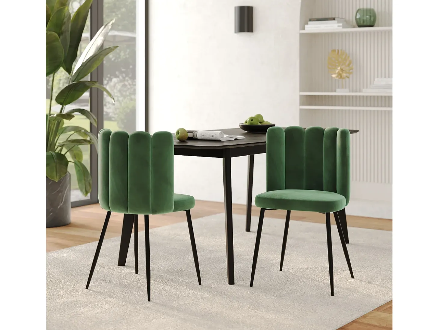 Set de 2 sillas de terciopelo verde con patas de metal - Rosy