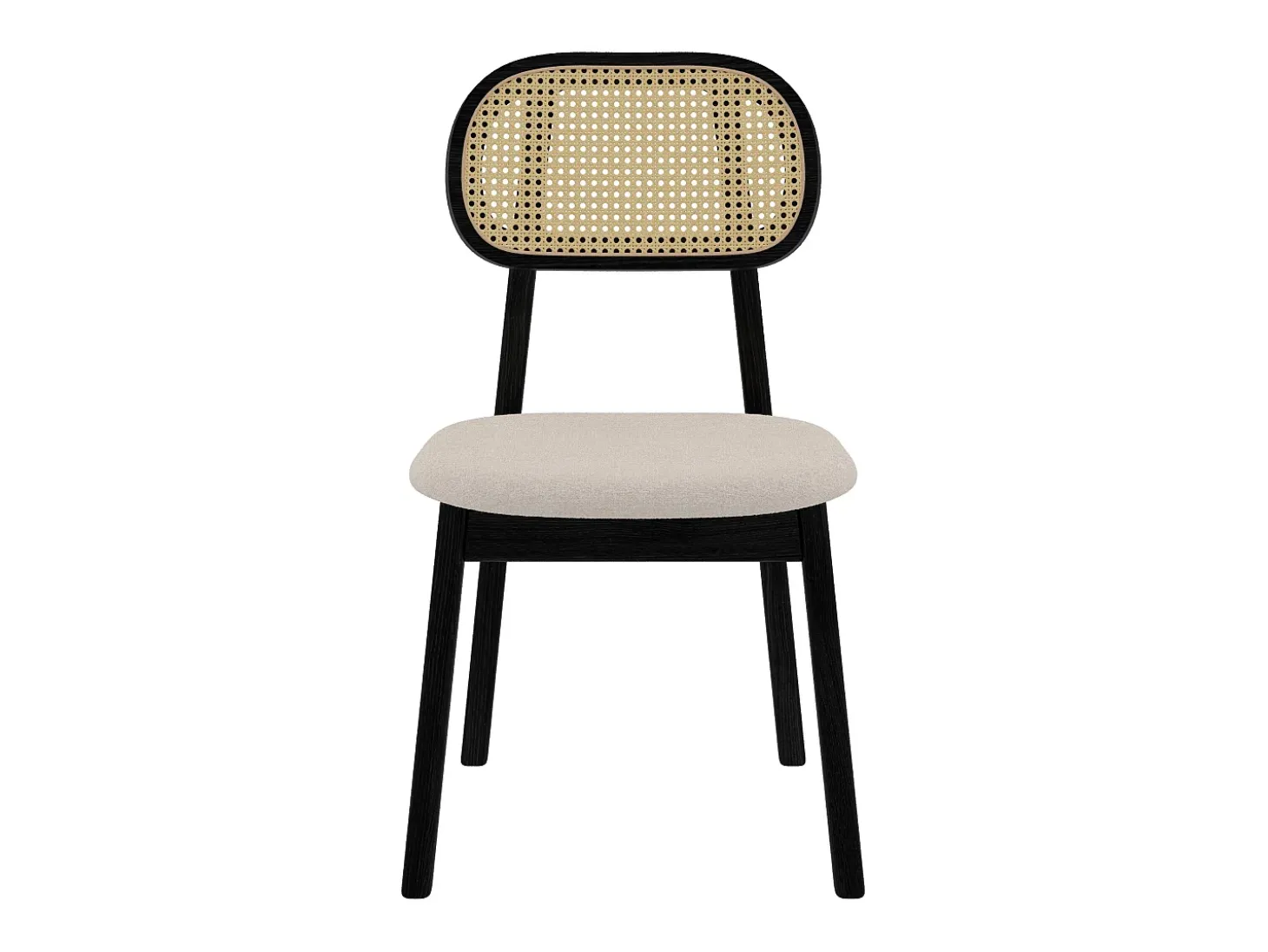 Set de 2 sillas en madera negra, tela beige y ratán - Maria
