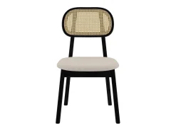 Set de 2 sillas en madera negra, tela beige y ratán - Maria