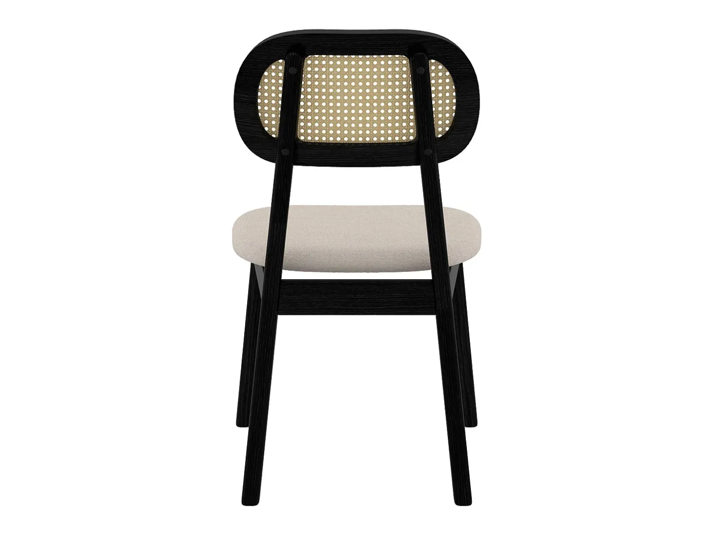 Set de 2 sillas en madera negra, tela beige y ratán - Maria