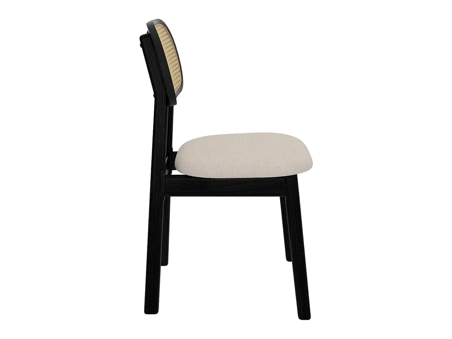 Set de 2 sillas en madera negra, tela beige y ratán - Maria