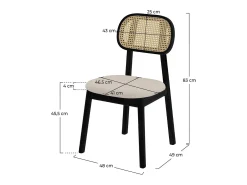 Set de 2 sillas en madera negra, tela beige y ratán - Maria