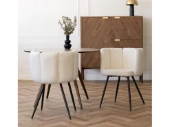 Set de 2 sillas en tejido bouclé beige con patas de metal - Cosette
