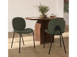 Set de 2 sillas en tejido bouclé verde y patas de metal negro - Iris
