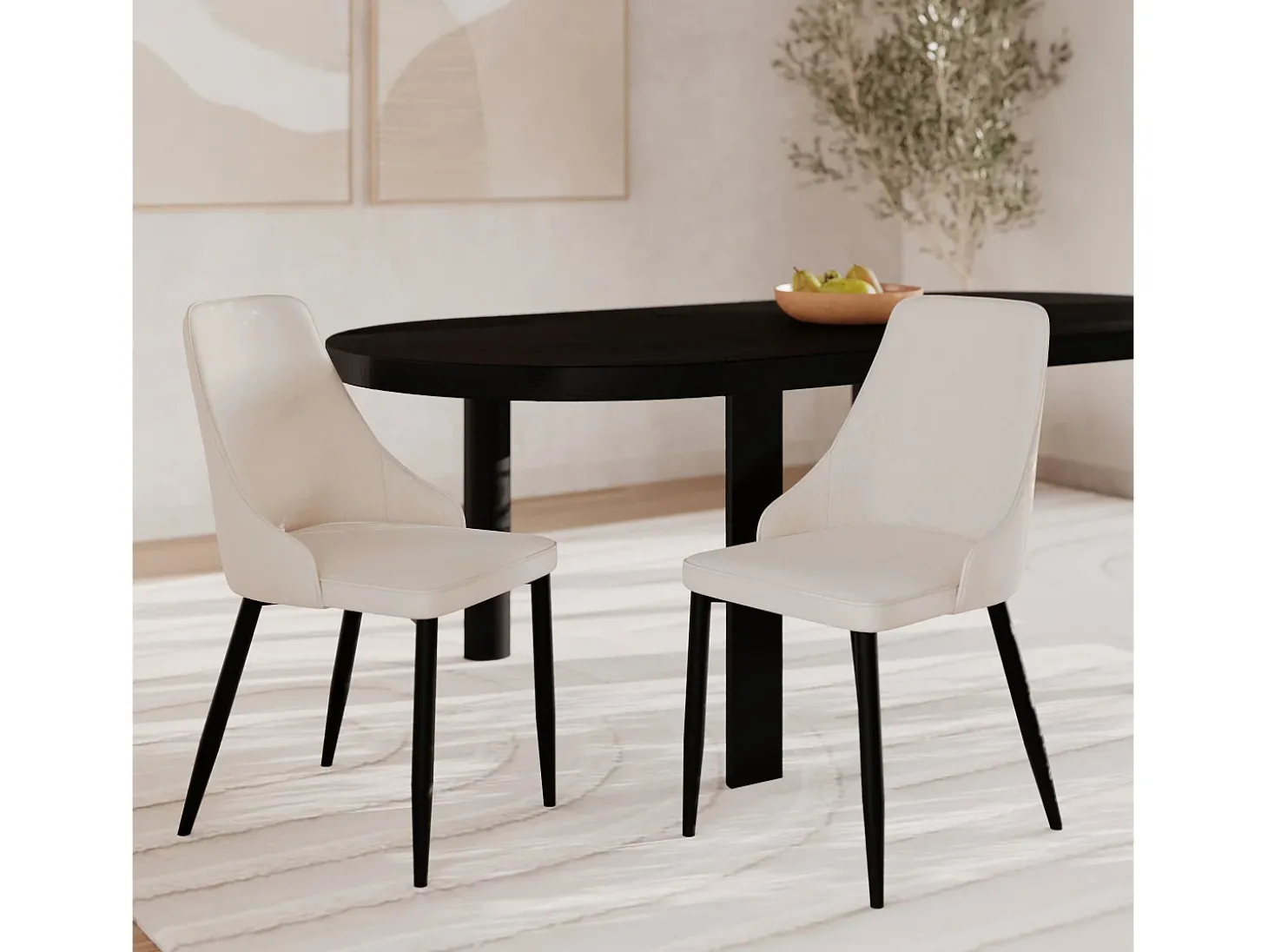 Set de 2 sillas en tela beige con patas de metal - Pipo