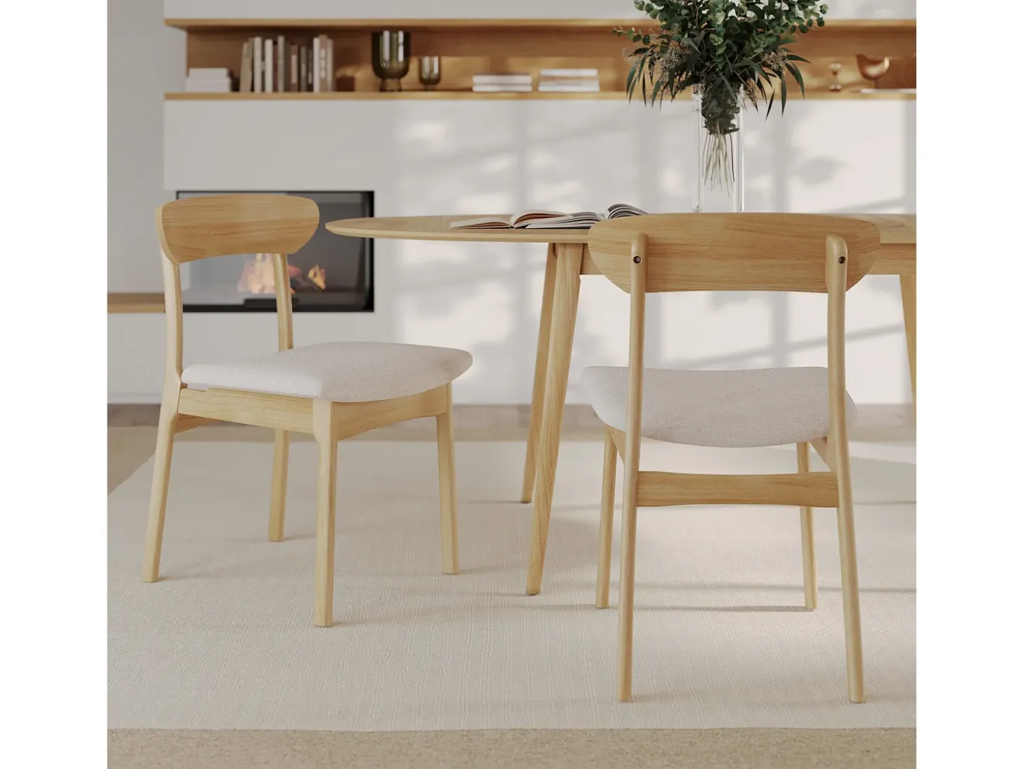 Set de 2 sillas en tela beige y madera clara - Lana