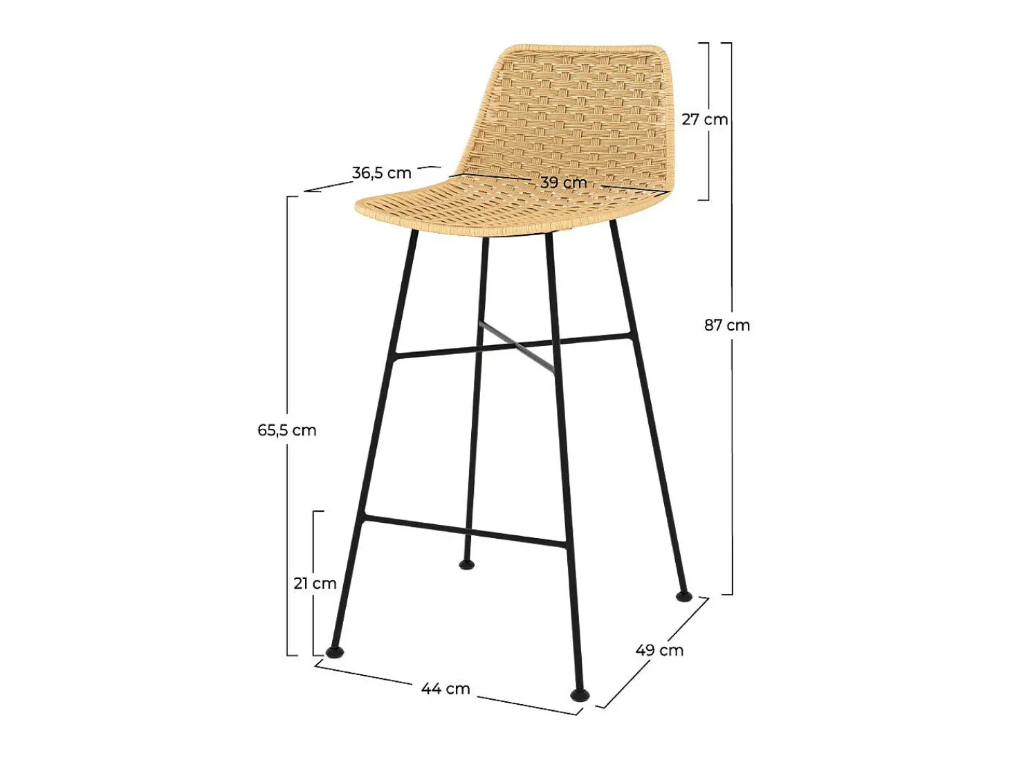 Set de 2 sillas para isla de cocina en ratán natural 65,5 cm - Mara