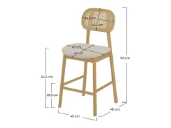 Set de 2 sillas para isla de cocina en madera y tela beige 64,5 cm - Maria